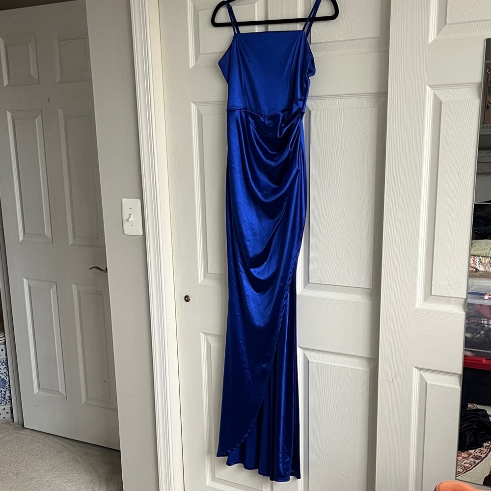 Emerald Sundae Deep Blue Satin Prom Dress